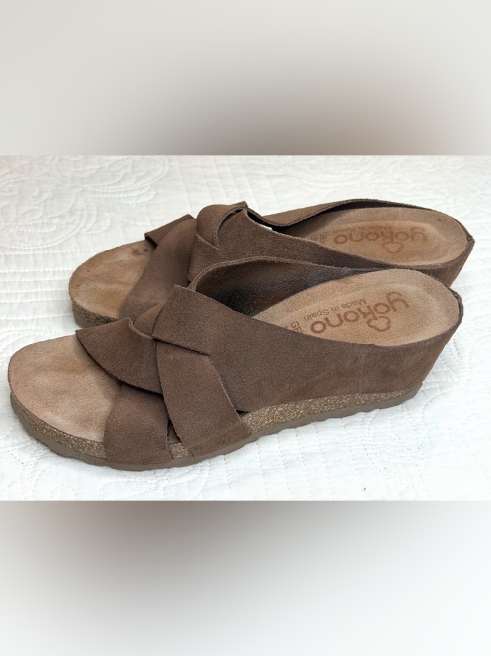 Yokono Canela Women's 8 Brown Suede Leather Comfort Cork Wedge Sandals NWOT